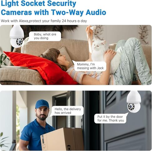 كاميرا مراقبة DYPCO Light Bulb - 5G& 2.4 جيجا هرتز واي فاي كاميرا خارجية للكشف عن الحركة اللاسلكية والتنبيه، التحدث في اتجاهين، رؤية ليلية ملونة، اكتشاف الإنسان، كاميرا مقبس الإضاءة (عبوة بيضاء 2) in Kuwait
