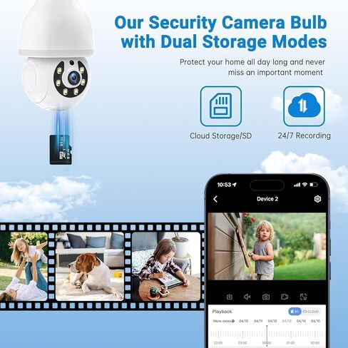 كاميرا مراقبة DYPCO Light Bulb - 5G& 2.4 جيجا هرتز واي فاي كاميرا خارجية للكشف عن الحركة اللاسلكية والتنبيه، التحدث في اتجاهين، رؤية ليلية ملونة، اكتشاف الإنسان، كاميرا مقبس الإضاءة (عبوة بيضاء 2) in Kuwait