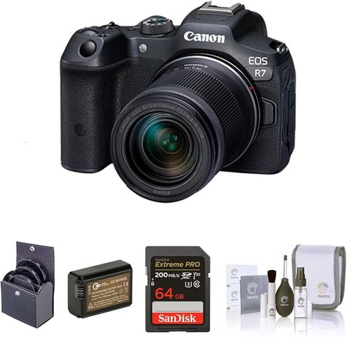 كاميرا Canon EOS R7 بدون مرآة مع RF-S مقاس 18-150 مم f/3.5-6.3 هي عدسة STM، 32.5 ميجابكسل APS-C، فيديو 4K 60 بكسل، Dual Pixel AF II، IBIS، Wi-Fi/Bluetooth، حزمة مع بطاقة 64 جيجابايت، طقم فلتر، بطارية، طقم تنظيف in Kuwait