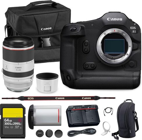 Canon EOS R1 Mirrorless Camera Flagship Full Frame 24.2MP Sensor 6K Video Dual Pixel AF High Speed Shooting Professional (6577C002) | Canon RF 100-500mm f/4.5-7.1L is USM Lens | 240GB Card in Saudi Arabia