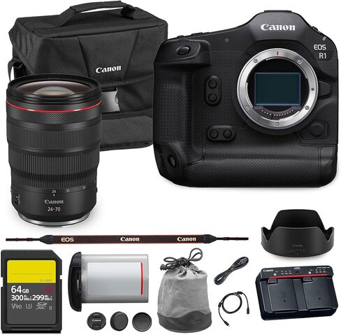 كاميرا Canon EOS R1 بدون مرآة رائدة بإطار كامل ومستشعر 24.2 ميجابكسل وفيديو 6K ثنائي البكسل AF عالي السرعة للتصوير الاحترافي (6577C002) | عدسة Canon RF 100-500mm f/4.5-7.1L هي عدسة USM | بطاقة 240 جيجا in Kuwait