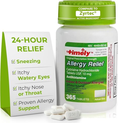 TIME-CAP LABS, INC. في الوقت المناسب Cetirizine HCl 10 Mg 365Ct - دواء سريع وموثوق للحساسية - تخفيف الحساسية مع معادلة العلامة التجارية الوطنية - سهل البلع Cetirizine 10 Mg - دواء الحساسية in Kuwait