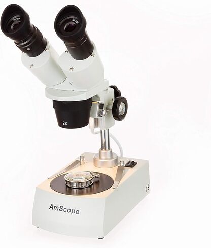 AmScope SE306R-P-E مجهر ستيريو رقمي مثبت للأمام، عدسات WF10x، تكبير 20X و40X، أهداف 2X و4X، إضاءة هالوجين علوية وسفلية، لوحة مسرح سوداء/بيضاء قابلة للعكس، حامل عمود، 120 فولت، يتضمن كاميرا 0.3 ميجابكسل وS in Kuwait