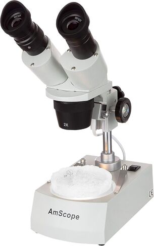 AmScope SE306R-P-E مجهر ستيريو رقمي مثبت للأمام، عدسات WF10x، تكبير 20X و40X، أهداف 2X و4X، إضاءة هالوجين علوية وسفلية، لوحة مسرح سوداء/بيضاء قابلة للعكس، حامل عمود، 120 فولت، يتضمن كاميرا 0.3 ميجابكسل وS in Kuwait