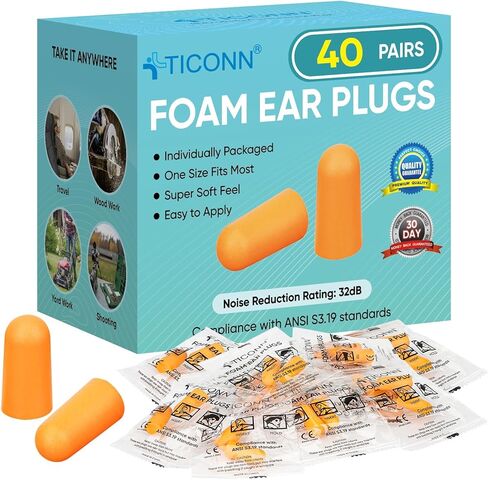 TICONN 20 Pairs Ear Plugs, 32dB Noise Reduction Earplugs for Sleeping Hearing Protection Travel Study Concentration Construction Site (20 Pairs) in Kuwait