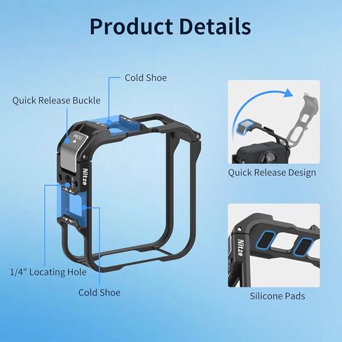Nitze MAX2 Cage for GoPro MAX2 360 Action Camera, Aluminum Alloy Protective Cage with Built-in Cold Shoe and 1/4" Locating Hole - T-GP04A in Kuwait