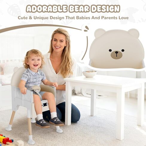Baby High Chair 3 in 1 High Chairs for Babies and Toddlers Bear Toddler Chair Adjustable Height Highchair with Bib and Storage Bag for Baby Convenient Comfortable Feeding（Beige） in Kuwait