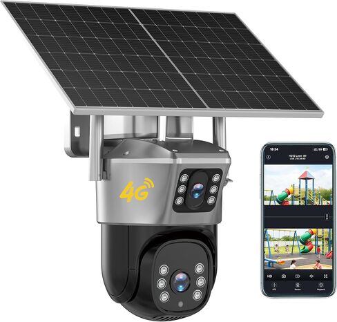 كاميرات شمسية لأمن المنزل، كاميرات أمنية لاسلكية في الهواء الطلق، عرض بزاوية 360 درجة وإمالة، كاميرا خارجية تعمل بالبطارية مع كشف حركة PIR، صوت ثنائي الاتجاه، رؤية ليلية، متوافقة مع Alexa in Kuwait