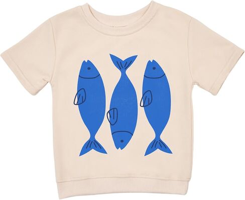 Toddler Baby Boy Blue Fish Summer Outfit 2-Piece Set - T Shirt Tees Elastic Shorts Set Infant Summer Clothes in Saudi Arabia