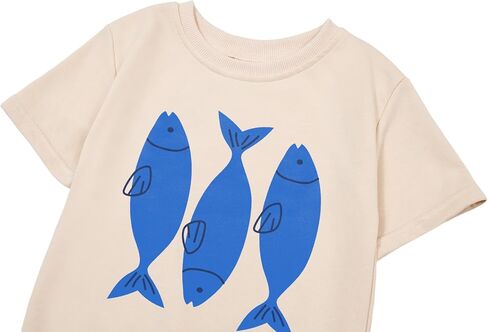 Toddler Baby Boy Blue Fish Summer Outfit 2-Piece Set - T Shirt Tees Elastic Shorts Set Infant Summer Clothes in Saudi Arabia
