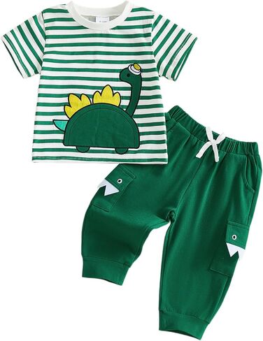 Sasaerucure Infant Toddler Baby Boy Summer Outfits Short Sleeve T-shirt Dinosaur Shirts with Pants 2Pcs Clothes Set in Saudi Arabia