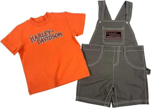 Harley-Davidson Baby Boys' قطعتين من القماش القصير لحديثي الولادة مع تي شيرت، برتقالي/أسمر ضارب للصفرة in Kuwait