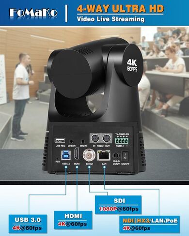 كاميرا FoMaKo 4K 60 إطارًا في الثانية NDI PTZ، تدعم إخراج NDI HX3 4K 60 إطارًا في الثانية، تكبير بصري 20x، محول فيديو KC800 2 في واحد + وحدة تحكم PTZ، لجولات الدراسة والحدث المباشر أو المعسكرات الصيفية (K600NX3 + KC800) in Kuwait