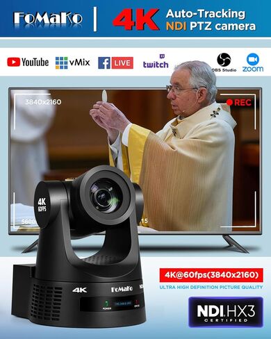 حزمة كاميرا FoMaKo 4K 60 إطارًا في الثانية NDI PTZ، تدعم إخراج NDI HX3 4K 60 إطارًا في الثانية، تكبير بصري 20x، تتبع تلقائي من الجيل 3 AI، 3G-SDI/HDMI/NDI/USB/PoE، مثالية لعبادة الكنيسة والاستوديو المباشر، K600Nx3+KC608 in Kuwait