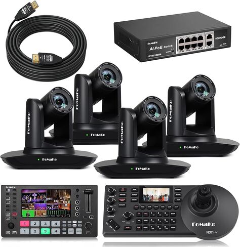 FoMaKo K30NS 4K 30x Optical Zoom PTZ Camera with NDI 6 & NDI HX3,KC608 Pro NDI PTZ Camera Controller,for Church Services Worship Education,Full Setup Bundle(K30NSX4+M4+KC608 Pro+P1000+FMKH107) in Kuwait