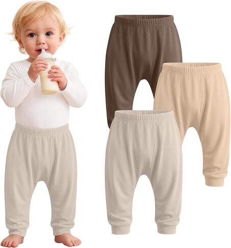 3 Pack Baby and Toddler Boys Girls Pants Elastic Waist Pull On Lightweight Sweatpants Unisex Jogger Pants for 6M-3T in Saudi Arabia