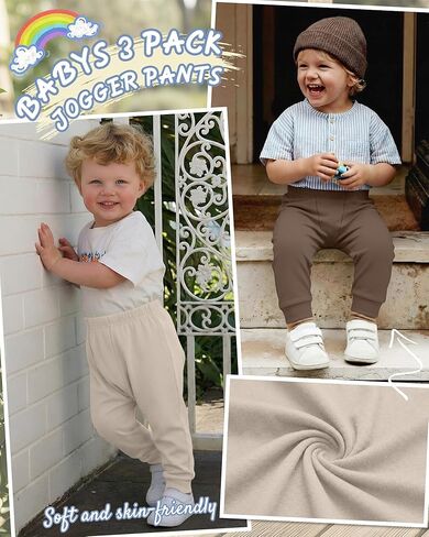 3 Pack Baby and Toddler Boys Girls Pants Elastic Waist Pull On Lightweight Sweatpants Unisex Jogger Pants for 6M-3T in Saudi Arabia