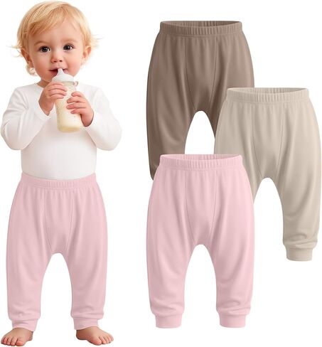 3 Pack Baby and Toddler Boys Girls Pants Elastic Waist Pull On Lightweight Sweatpants Unisex Jogger Pants for 6M-3T in Saudi Arabia
