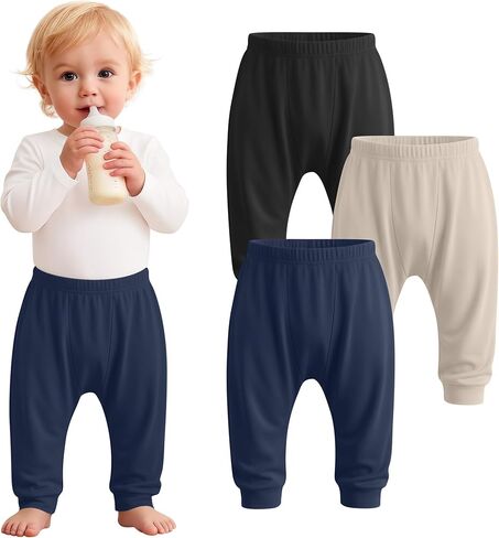3 Pack Baby and Toddler Boys Girls Pants Elastic Waist Pull On Lightweight Sweatpants Unisex Jogger Pants for 6M-3T in Saudi Arabia