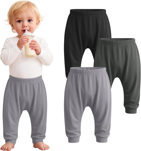 3 Pack Baby and Toddler Boys Girls Pants Elastic Waist Pull On Lightweight Sweatpants Unisex Jogger Pants for 6M-3T in Saudi Arabia
