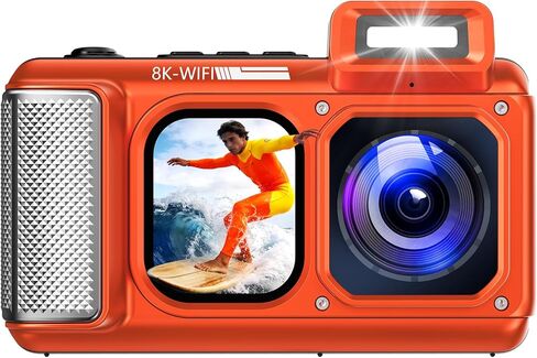 Maxmango V08 Pro 49FT Underwater Camera - 8K 90MP WiFi Waterproof Digital Camera with Touchscreen, Dustproof Shockproof Rugged Camera for Snorkeling, 64GB Point and Shoot Digital Digital Cam - Orange in Kuwait