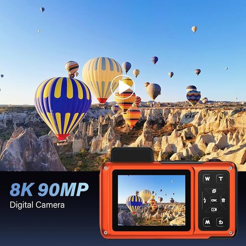 Maxmango V08 Pro 49FT Underwater Camera - 8K 90MP WiFi Waterproof Digital Camera with Touchscreen, Dustproof Shockproof Rugged Camera for Snorkeling, 64GB Point and Shoot Digital Digital Cam - Orange in Kuwait