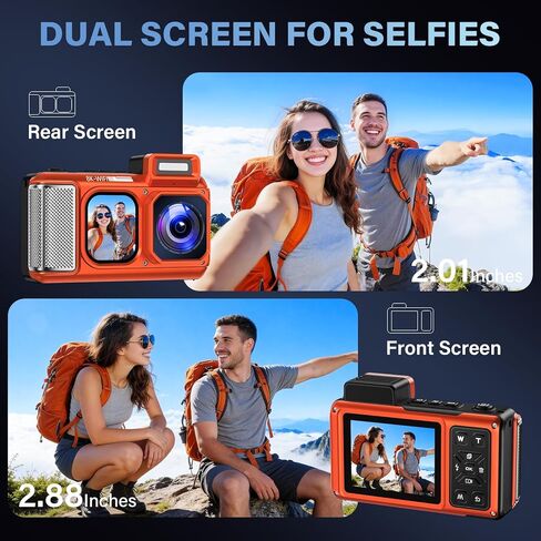 Maxmango V08 Pro 49FT Underwater Camera - 8K 90MP WiFi Waterproof Digital Camera with Touchscreen, Dustproof Shockproof Rugged Camera for Snorkeling, 64GB Point and Shoot Digital Digital Cam - Orange in Kuwait