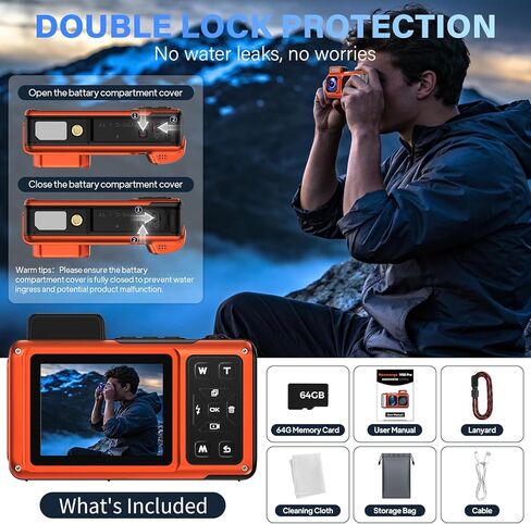 Maxmango V08 Pro 49FT Underwater Camera - 8K 90MP WiFi Waterproof Digital Camera with Touchscreen, Dustproof Shockproof Rugged Camera for Snorkeling, 64GB Point and Shoot Digital Digital Cam - Orange in Kuwait