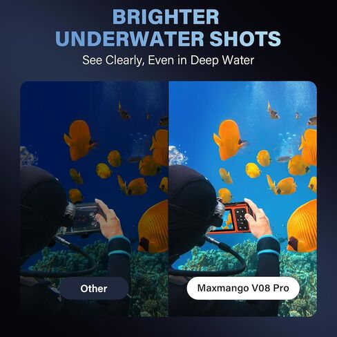 Maxmango V08 Pro 49FT Underwater Camera - 8K 90MP WiFi Waterproof Digital Camera with Touchscreen, Dustproof Shockproof Rugged Camera for Snorkeling, 64GB Point and Shoot Digital Digital Cam - Orange in Kuwait