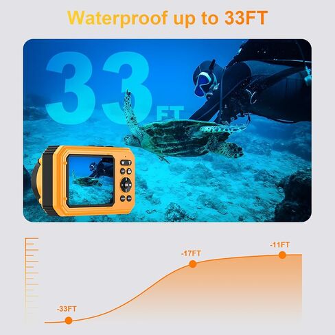 4K 56MP 33FT UHD Underwater Digital Camera for Snorkeling with 32GB Card Dual-Screen Compact Waterproof Dustproof Floatable Autofocus Point and Shoot Digital 1500mAh Battery in Kuwait