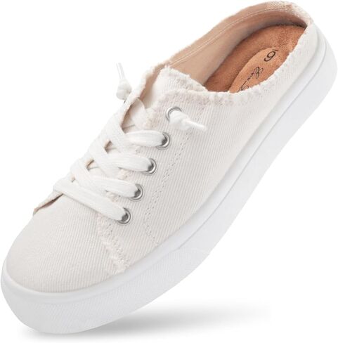 Women's Slip-on Canvas Mule Sneakers with Suede Memory Foam Insole - Backless Comfort Casual Shoes in Kuwait