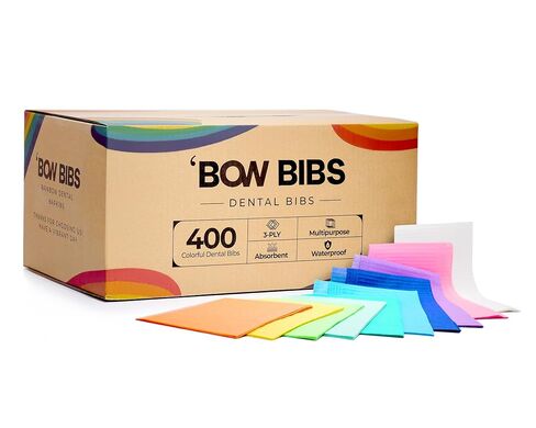 Rainbow Dental Bibs Disposable (400) Polyback Towel Waterproof Patient Bib 3 Ply Tattoo Paper Napkins for Dental Office, Tattoo, Piercing, Feeding - Soft & Fluid Resistant -13'' x 18" Pink Included in Saudi Arabia