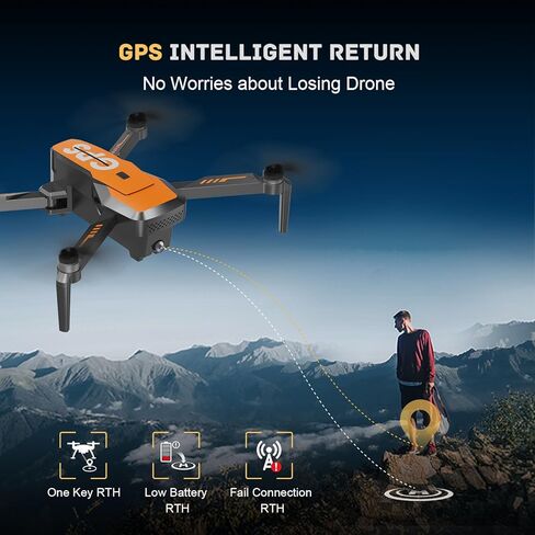 طائرات بدون طيار مع كاميرا للبالغين 4K - طائرة بدون طيار بنظام تحديد المواقع العالمي (GPS) مع إرجاع تلقائي، محرك بدون فرش، طائرة رباعية صغيرة قابلة للطي RC للأطفال المبتدئين مع فيديو مباشر FPV، اتبعني، بطاريتان تدوم رحلة طويلة أقل من 249 جرامًا in Kuwait