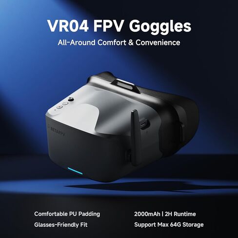 نظارات BETAFPV VR04 FPV مع وظيفة DVR 5.8G 48CH 4.3 بوصة 800 * 480px NTSC/PAL، بطارية مدمجة 2000 مللي أمبير في الساعة، تدعم التسجيل وإعادة التشغيل، متوافقة مع طائرة بدون طيار FPV مثل طائرة بدون طيار من سلسلة Cetus Meteor Air Pavo in Kuwait