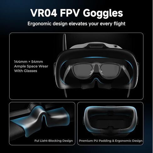 نظارات BETAFPV VR04 FPV مع وظيفة DVR 5.8G 48CH 4.3 بوصة 800 * 480px NTSC/PAL، بطارية مدمجة 2000 مللي أمبير في الساعة، تدعم التسجيل وإعادة التشغيل، متوافقة مع طائرة بدون طيار FPV مثل طائرة بدون طيار من سلسلة Cetus Meteor Air Pavo in Kuwait