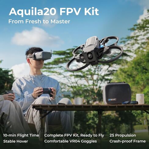 BETAFPV Aquila20 FPV Kit مع ارتفاع ثابت، جهاز إرسال راديو LiteRadio 4 SE، VR04 FPV Goggles DVR مدعوم، 3 أوضاع 2S نظام الدفع بدون طيار RTF للمبتدئين FPV يطير داخليًا وخارجيًا in Kuwait