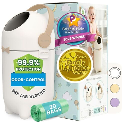 Award-Winning iTouchless Diaper Pail – Silver Ion Odor-Lock, Drop-Flip Lid – No Special Bags Needed – Airtight & Child-Safe – 20 Free Bags (Holds 300 Diapers) – Baby Registry Must-Have – Boho Ivory in Saudi Arabia