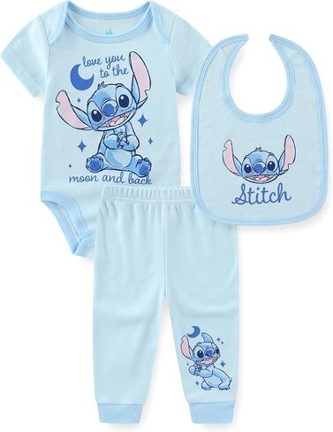 Disney Lilo & Stitch Baby Boys Bodysuit with Bib and Pants 3 Piece Set for Newborn Infants in Saudi Arabia