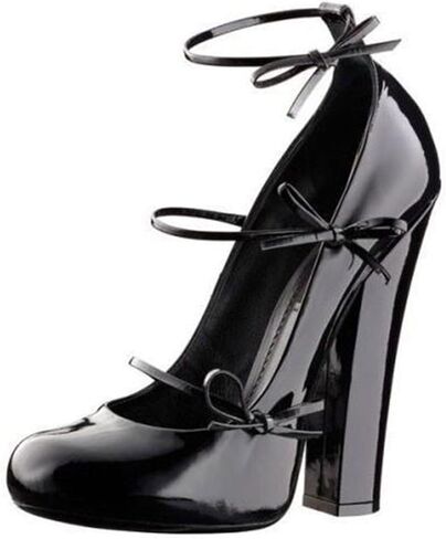 Spring Autumn Chunky Heels Pumps high-Heeled Shoes Round Toe Bowknot Strap Mary Jane Shoes Extra Large Size Women Shoes in Saudi Arabia