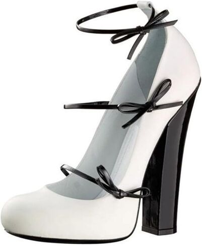 Spring Autumn Chunky Heels Pumps high-Heeled Shoes Round Toe Bowknot Strap Mary Jane Shoes Extra Large Size Women Shoes in Saudi Arabia