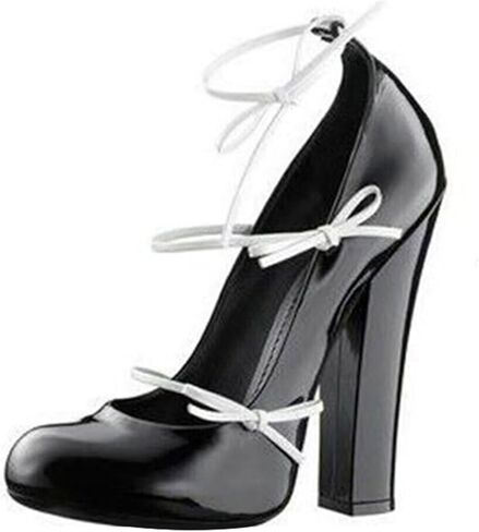 Spring Autumn Chunky Heels Pumps high-Heeled Shoes Round Toe Bowknot Strap Mary Jane Shoes Extra Large Size Women Shoes in Saudi Arabia