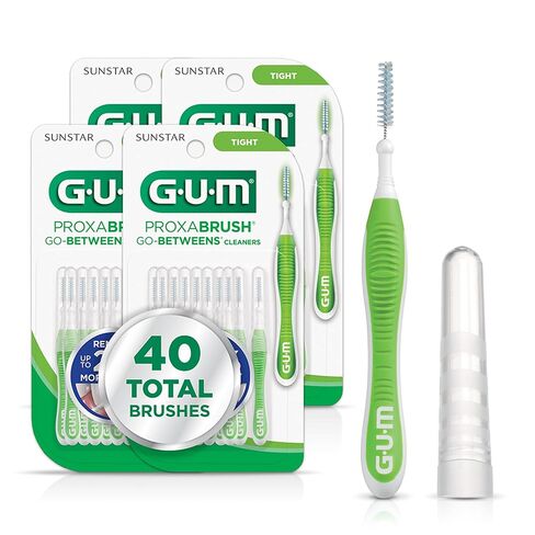 GUM Proxabrush Go-Betweens - فرش ضيقة بين الأسنان للأسنان الضيقة، أدوات تنظيف الأسنان لإزالة البلاك، آمنة للأقواس وأجهزة الأسنان، 10 قيراط (4 قطع) in Kuwait