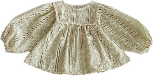 Colorful Childhood Toddlers Girls Lace Blouses Embroidered Casual Shirts | Baby girls Puff Sleeve Ruched Tops Autumn fashion Blouses in Saudi Arabia
