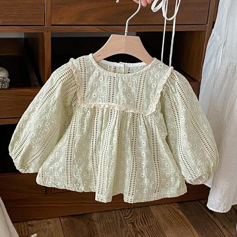 Colorful Childhood Toddlers Girls Lace Blouses Embroidered Casual Shirts | Baby girls Puff Sleeve Ruched Tops Autumn fashion Blouses in Saudi Arabia
