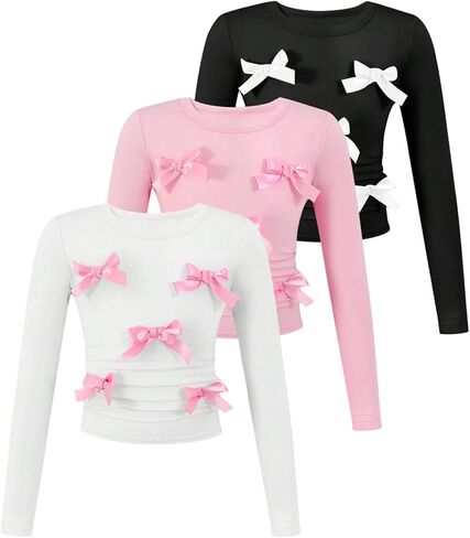 SOLY HUX Toddler Girl's Cute Tops 3 Packs Basic Tees Bowknot Long Sleeve Crew Neck T Shirts in Kuwait
