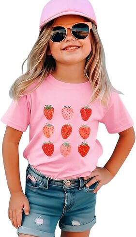 CM C&M WODRO Baby Girl Graphic Shirt Cute Strawberry Print T-Shirt Kids Trendy Summer Crewneck Short Sleeve Tee Tops in Kuwait