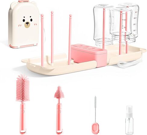LEQXGO Travel Baby Bottle Cleaner Kit with Storage Case, 7-in-1 Baby Bottle Brush Set with Drying Rack for Breast Pump Parts, Bottle Washing Kit - Baby Travel Essential for Flying & On-the-Go (Green) in Saudi Arabia