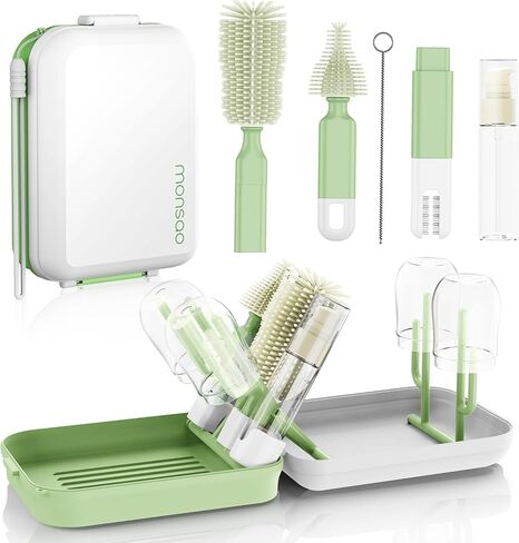 Baby Bottle Brush Set with Drying Rack, Portable Silicone Bottle Cleaner Kit for Bottles, Nipples and Straws, Travel Storage Box for Home and On-The-Go Use（Pink） in Kuwait