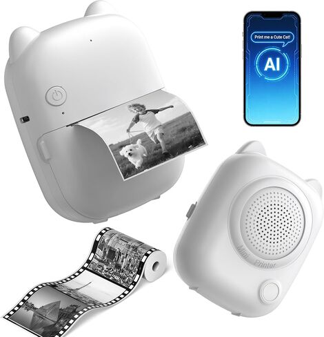 RayCue Printy AI Mini Voice-Control Printer, Kid-Safe AI Sticker Printer with Privacy Protection, Inkless Thermal Photo Printer, Bluetooth Pocket Printer for iOS & Android, 1 Rolls Adhesive Stickers in Kuwait