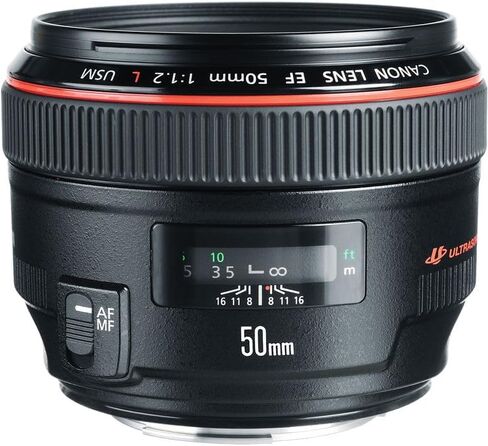 عدسة كانون EF 50 ملم f/1.2L USM | سلسلة L-Series Prime الاحترافية بفتحة f/1.2 فائقة السرعة وبصريات متقدمة وتركيز تلقائي USM سريع | للصور الشخصية والتصوير الفوتوغرافي الإبداعي (1257B002) + بطاقة سعة 64 جيجابايت + حقيبة in Kuwait